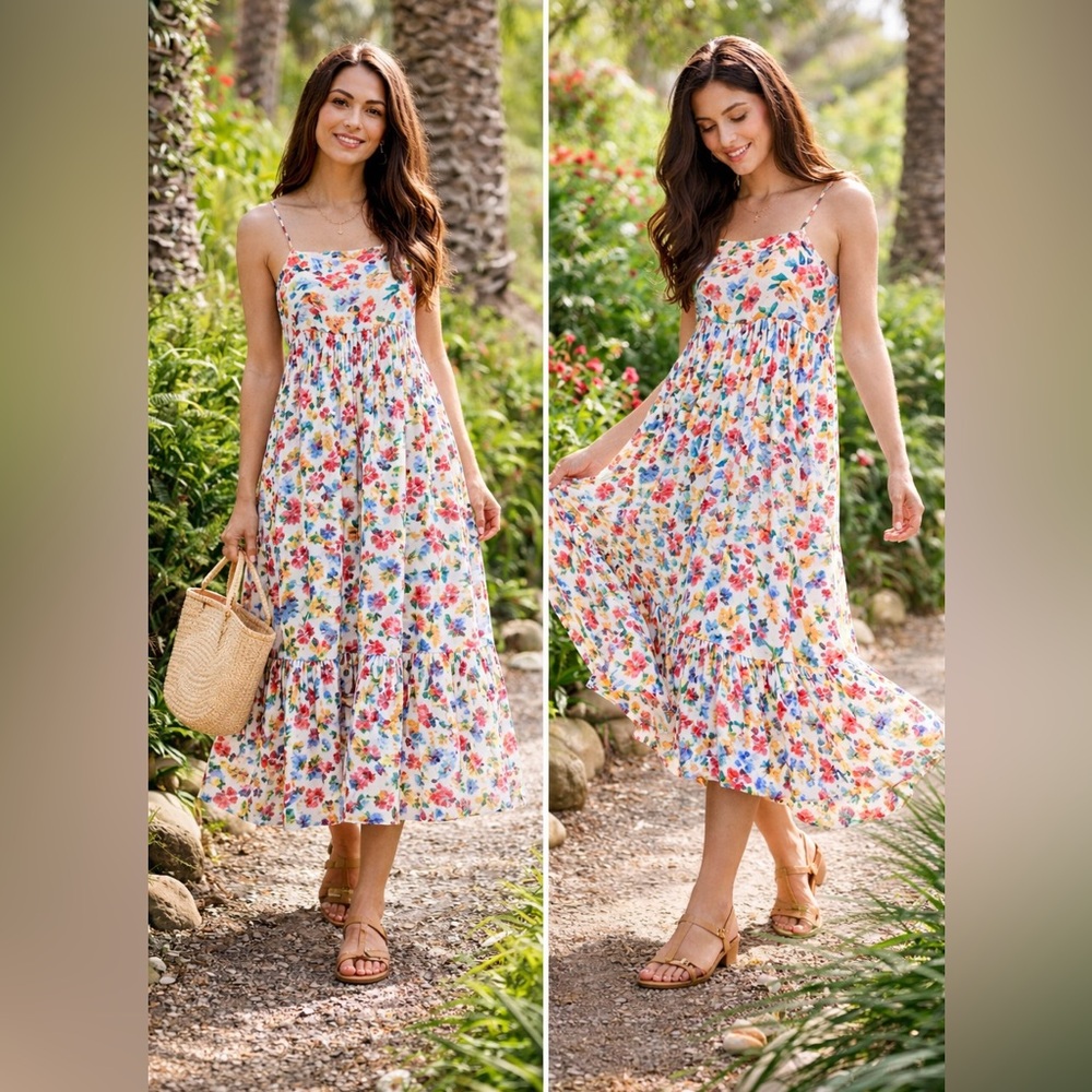 NWT THE GREAT. The Dainty Floral Tiered Peplum Maxi SunDress Size L
